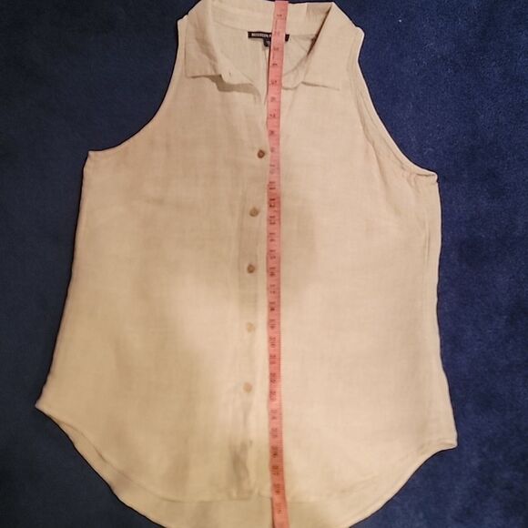 Boston Proper Sleeveless Beige Linen Button-Down Shirt Sz M - Picture 8 of 13